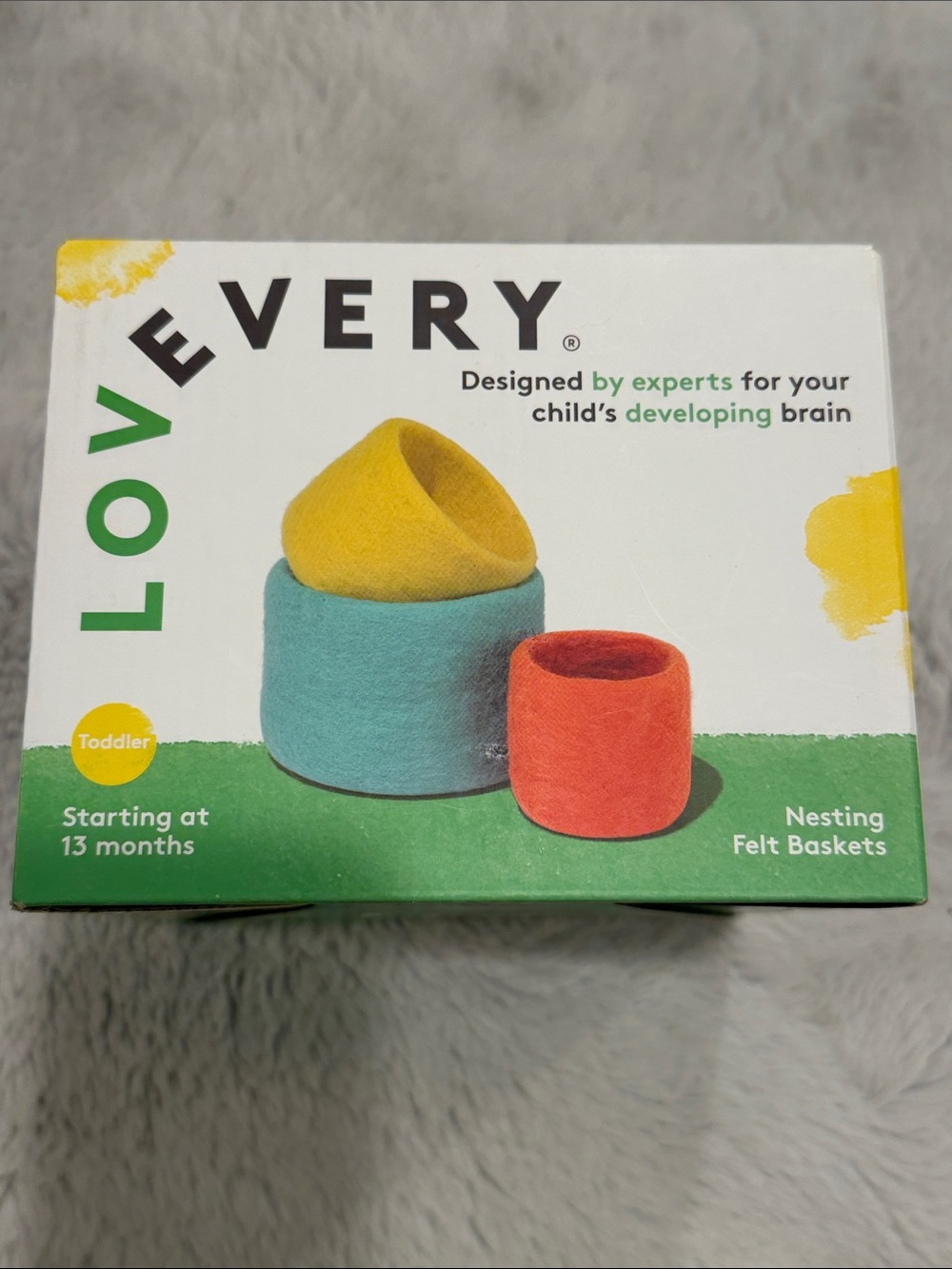 Lovevery Nesting Felt Baskets - Yellow, Teal & Red